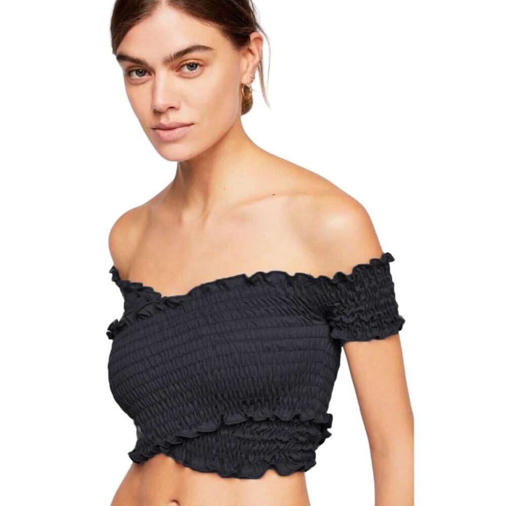 NWT! Free People Smock It To Me Crop Top BLACK SMALL‎